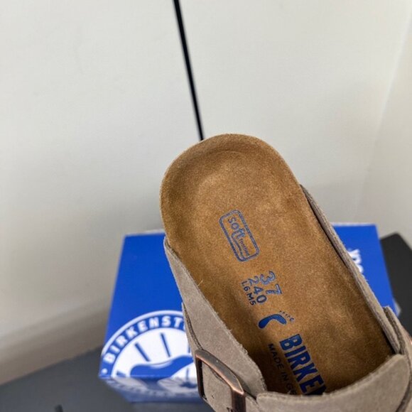 Birkenstock Boston Taupe Suede Mule Clogs - Picture 3 of 8